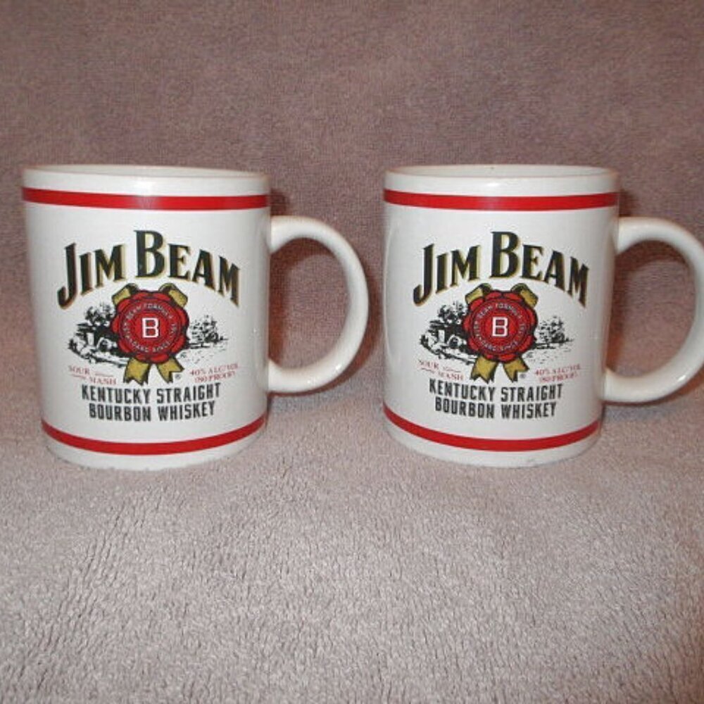 Vtg Jim Beam Whiskey Mugs Set Of 2 Kentucky Mash Bourbon Man Cave Bar 2000 Y2K